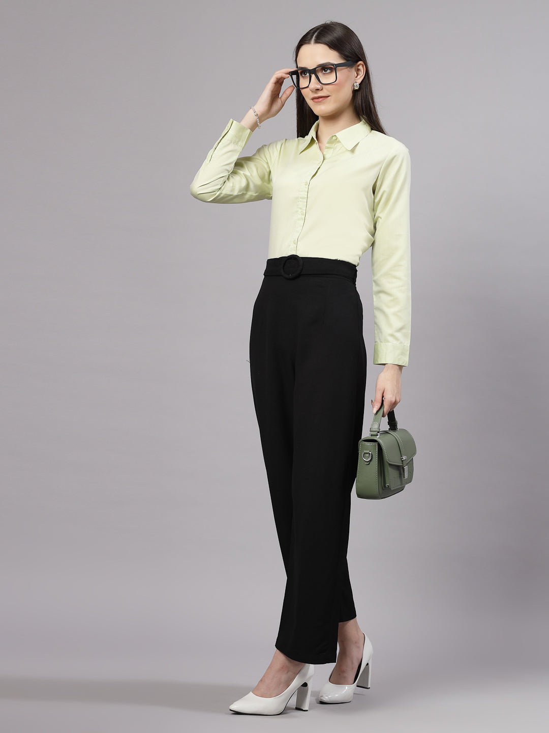 Style Quotient Women Solid Green Regular Formal Shirt