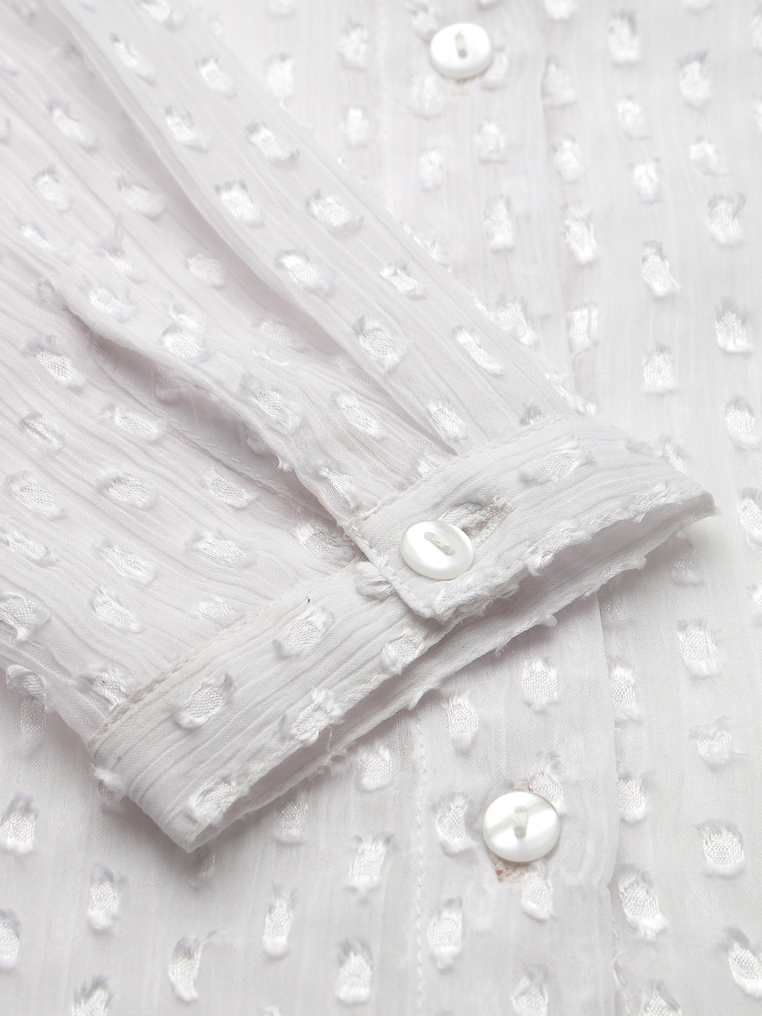 Style Quotient Women White Self Design Swiss Dot Polyester Formal Shirt