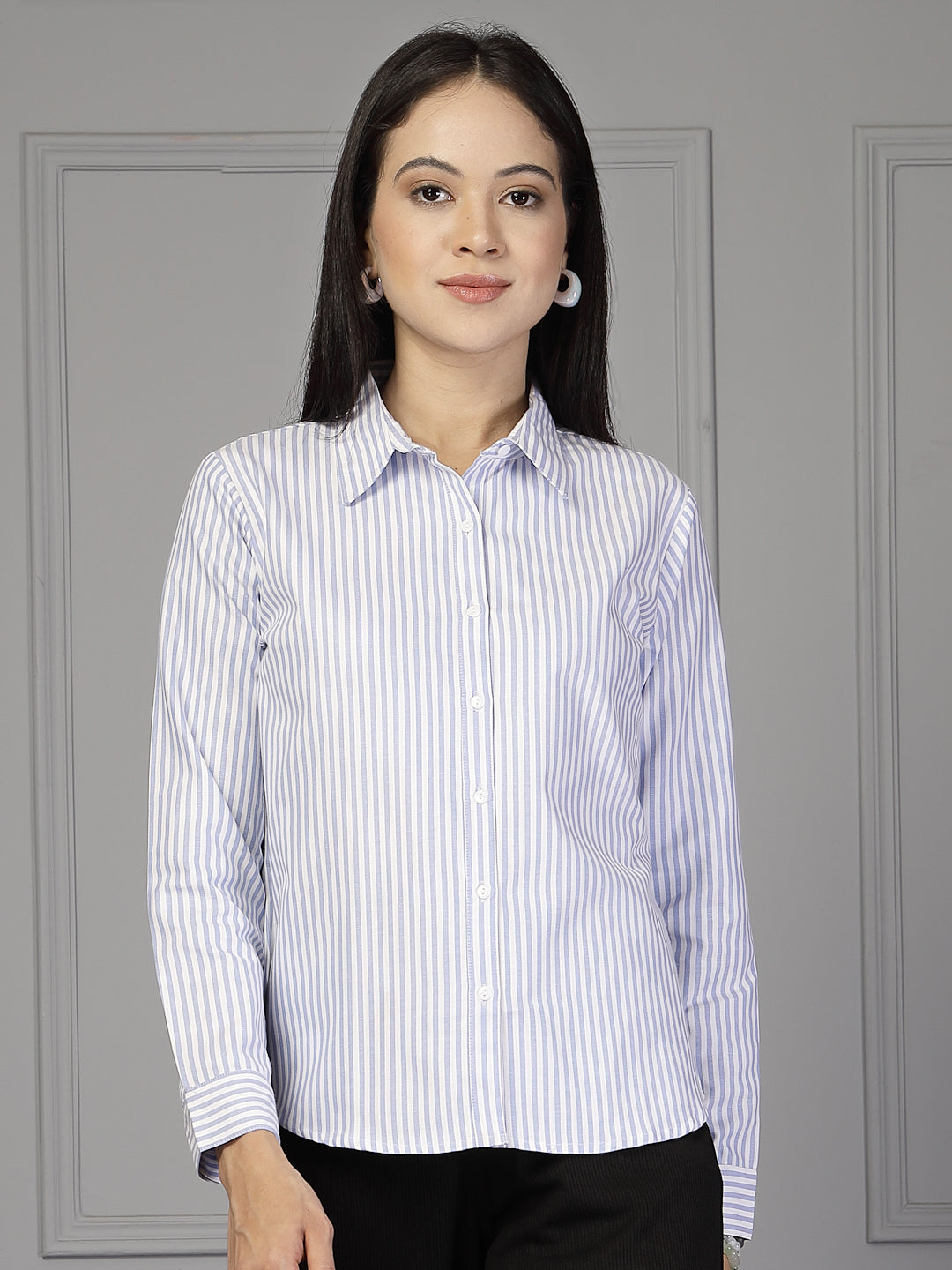 Style Quotient Women Blue and White Stripe Formal Shirt