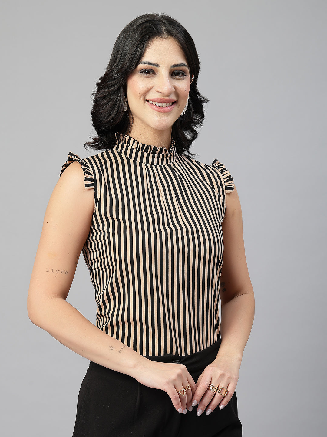 Style Quotient Women Blue And White Stripe Polyester Formal Top