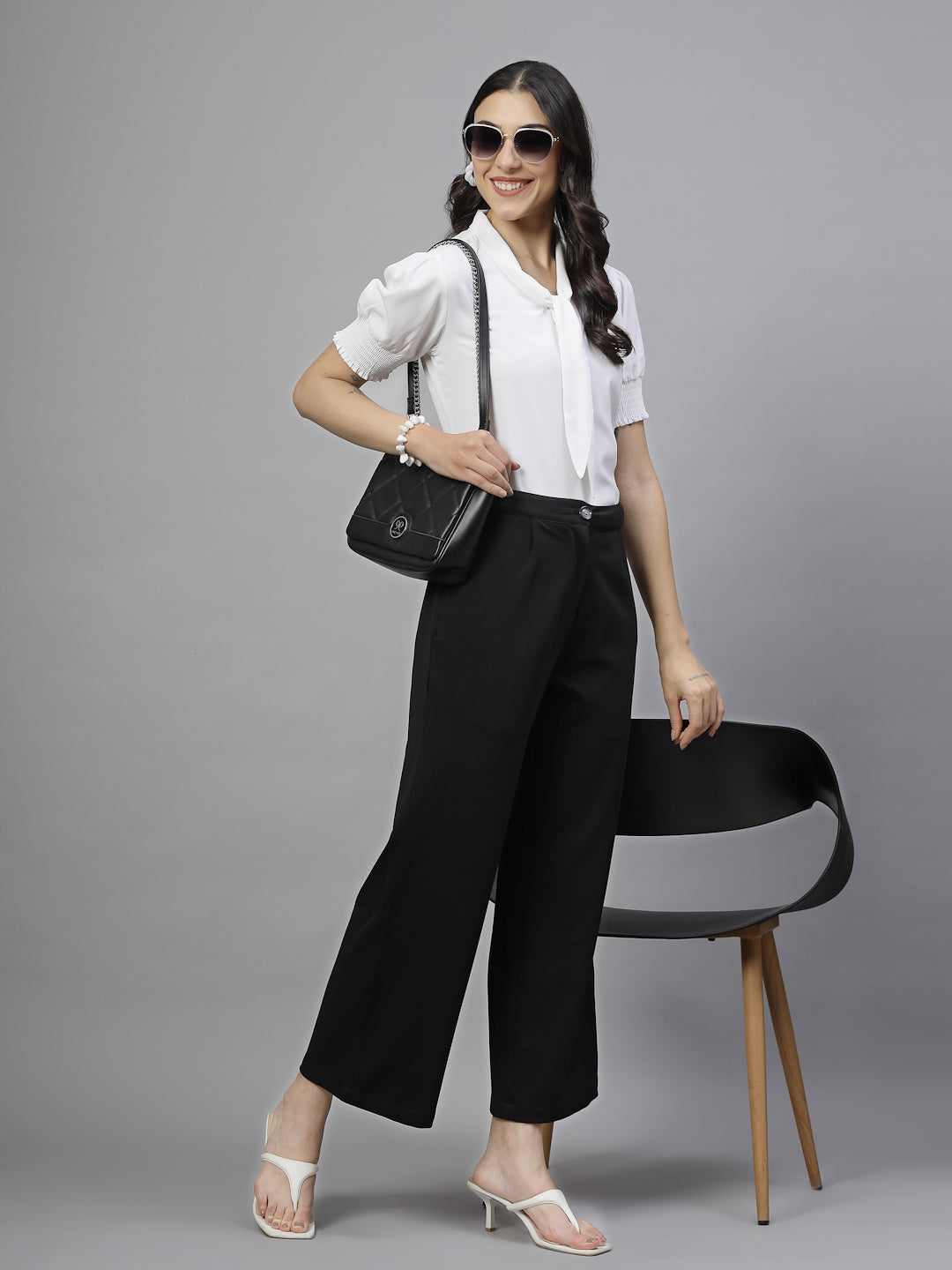 Style Quotient Women Solid White Polymoss Semi Formal Top