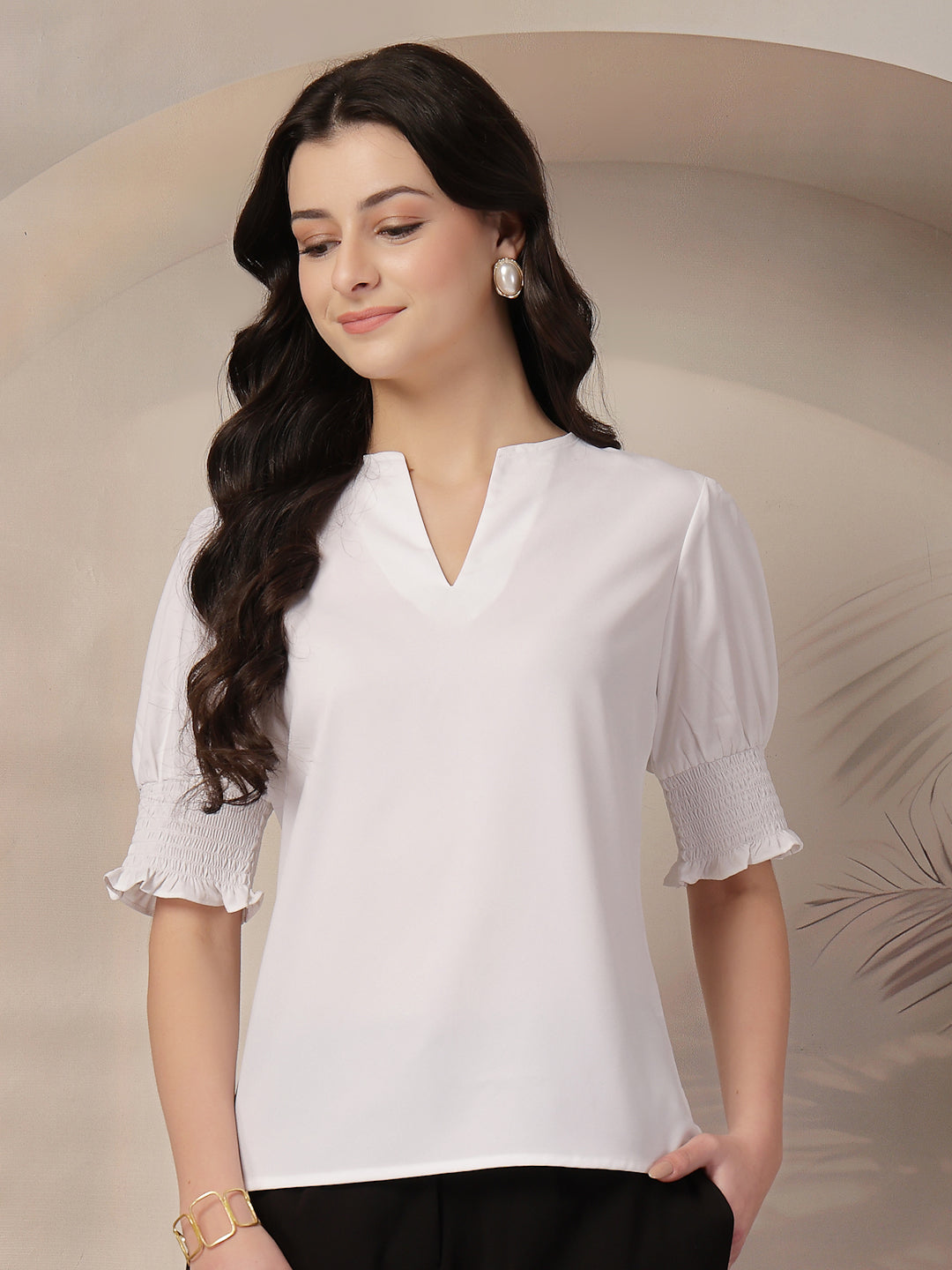 Style Quotient Women White puffed sleeves top
