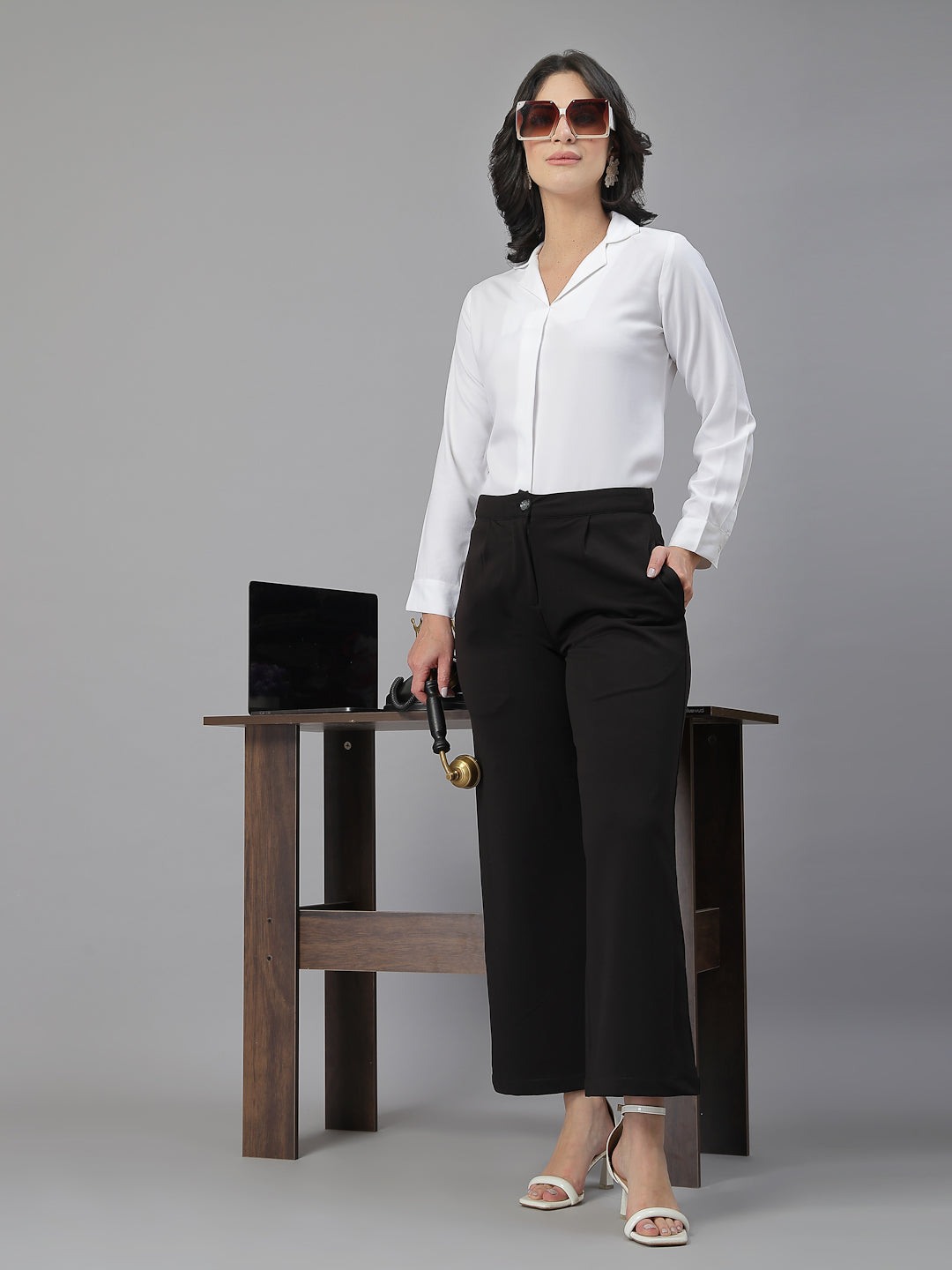 Style Quotient Women Solid White Polymoss Shirt Style Top