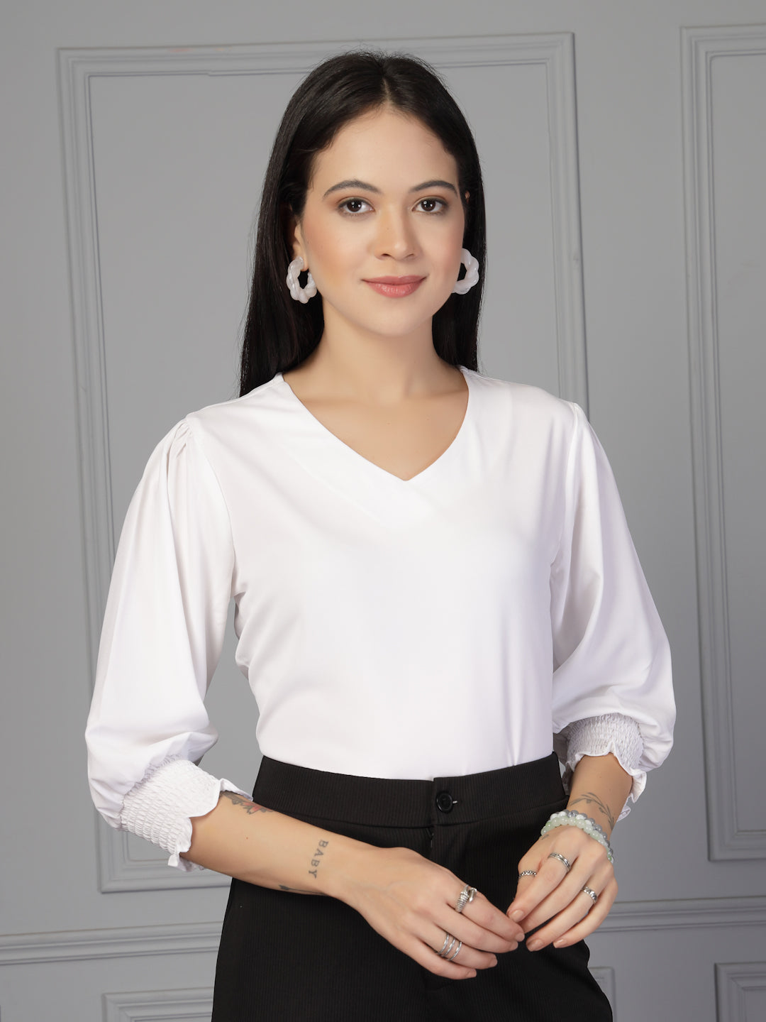 Style Quotient Women white polymoss top