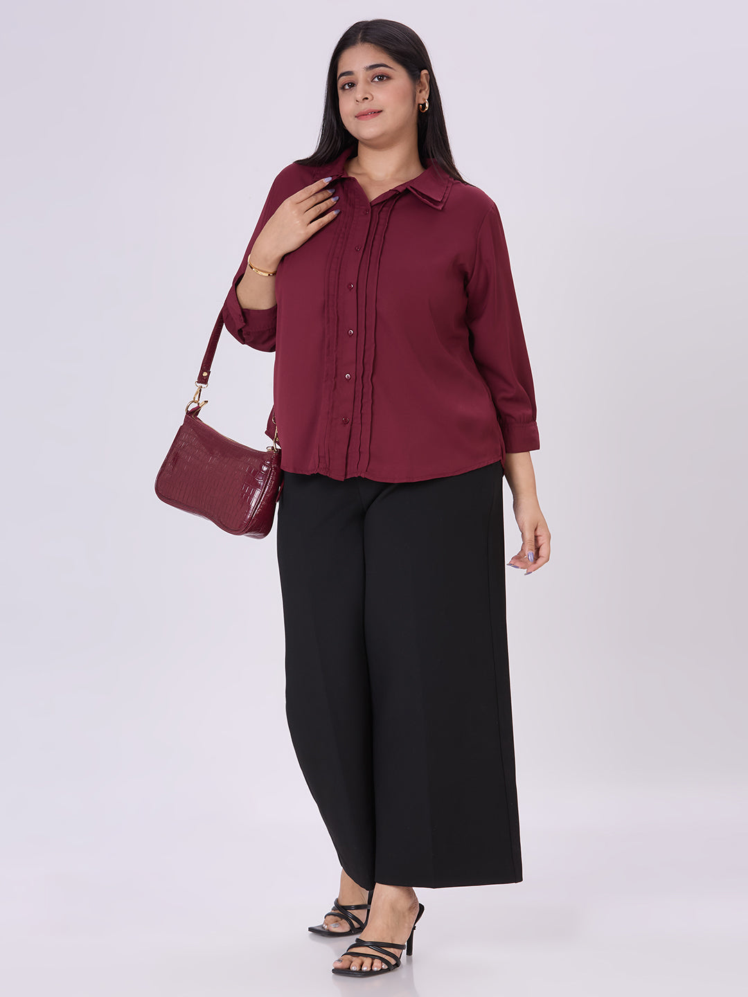 Style Quotient Women Maroon Polyester Formal Shirt