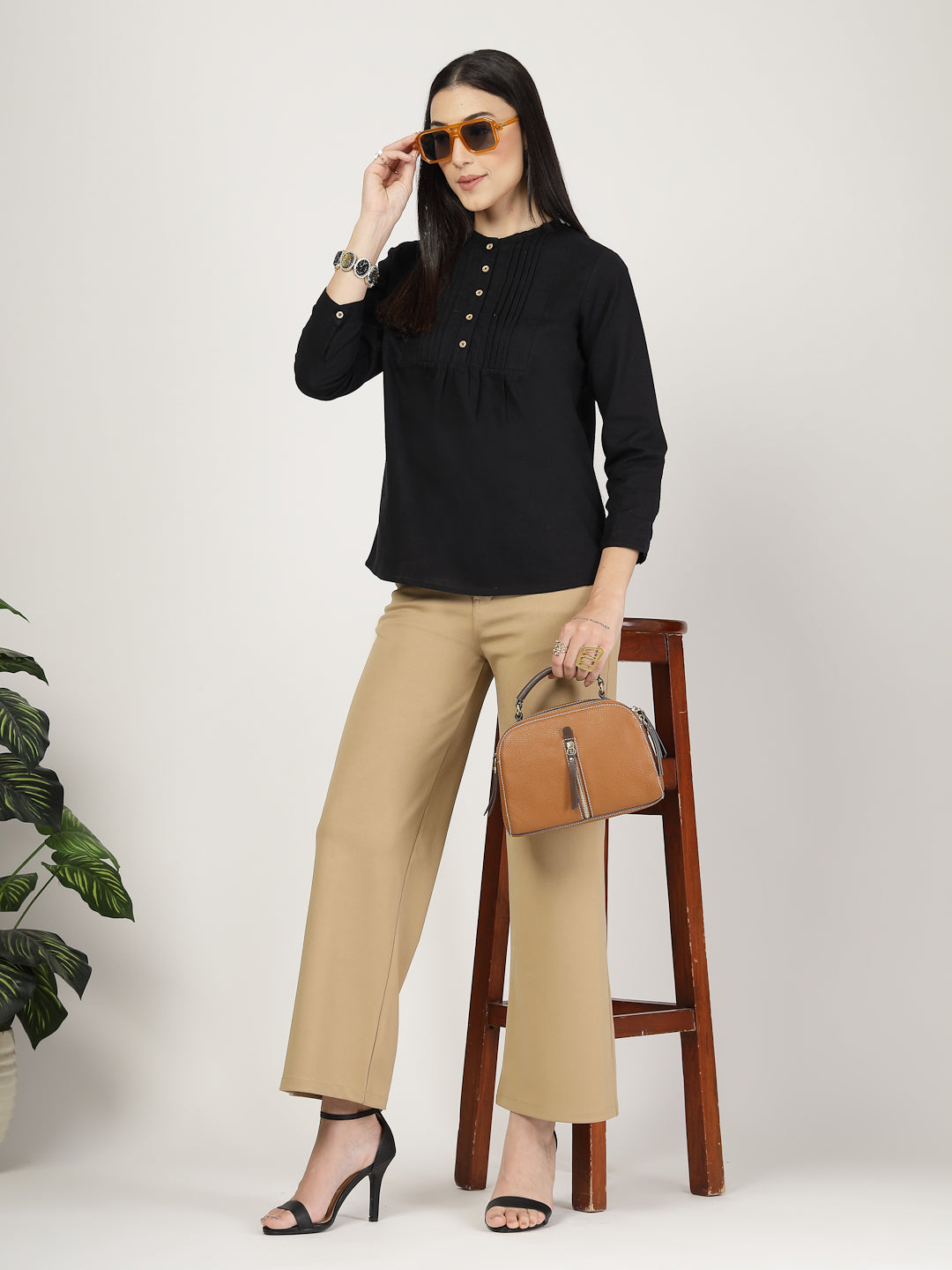 Style Quotient Women Solid Black Cotton Top