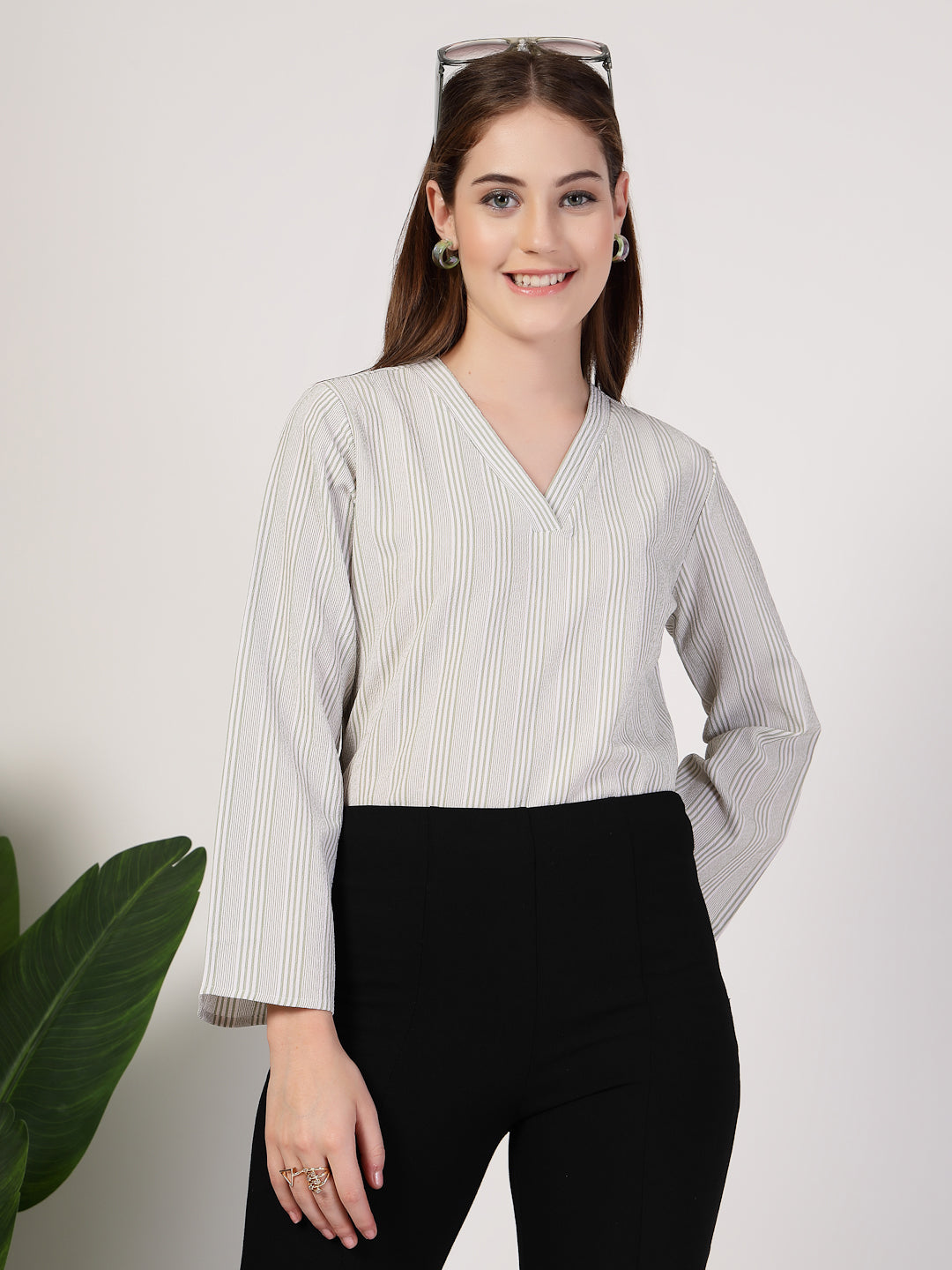 Style Quotient Women's top with V neck and bell sleeves