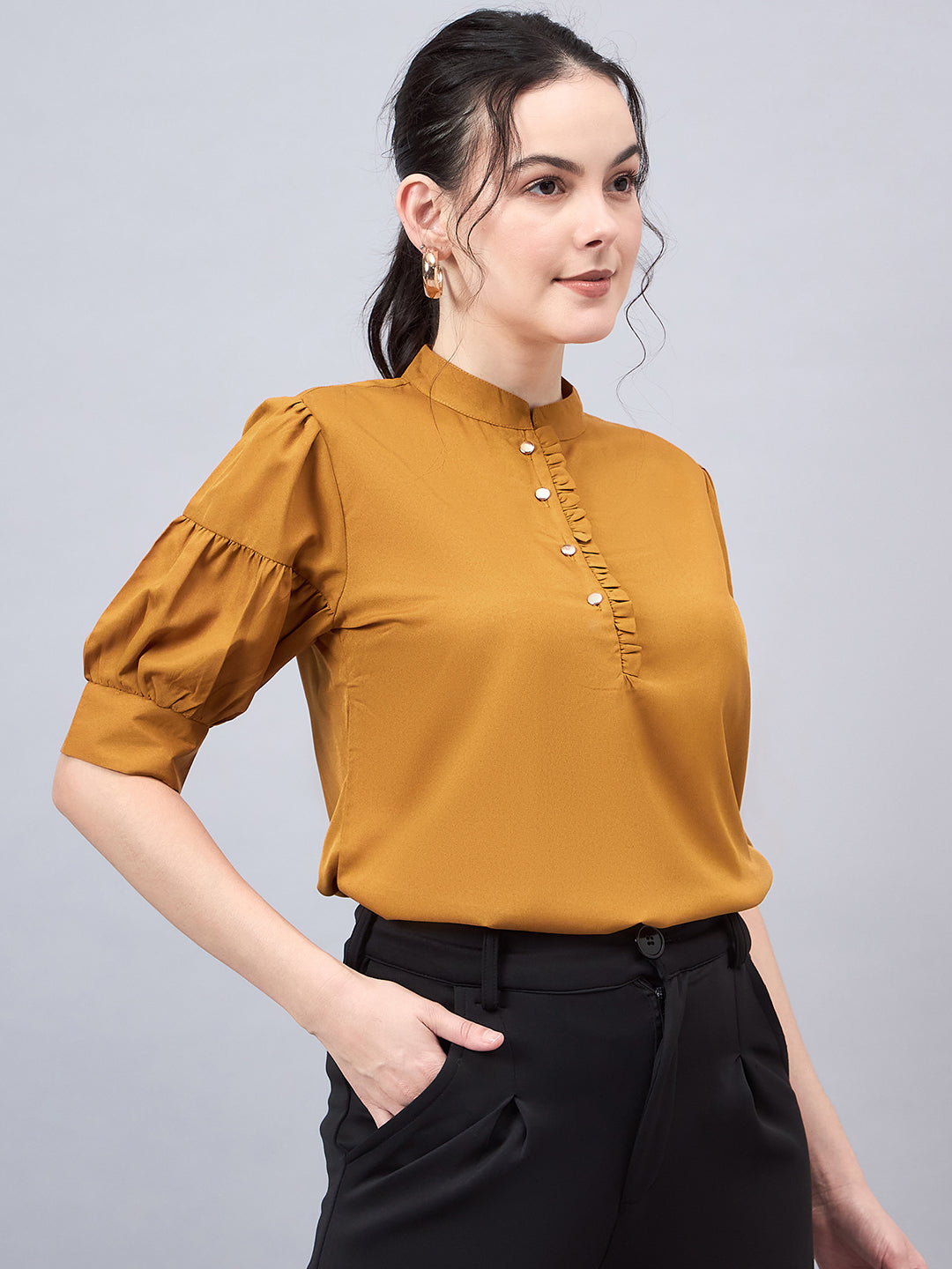 Style Quotient Women Mustard Yellow Solid Top