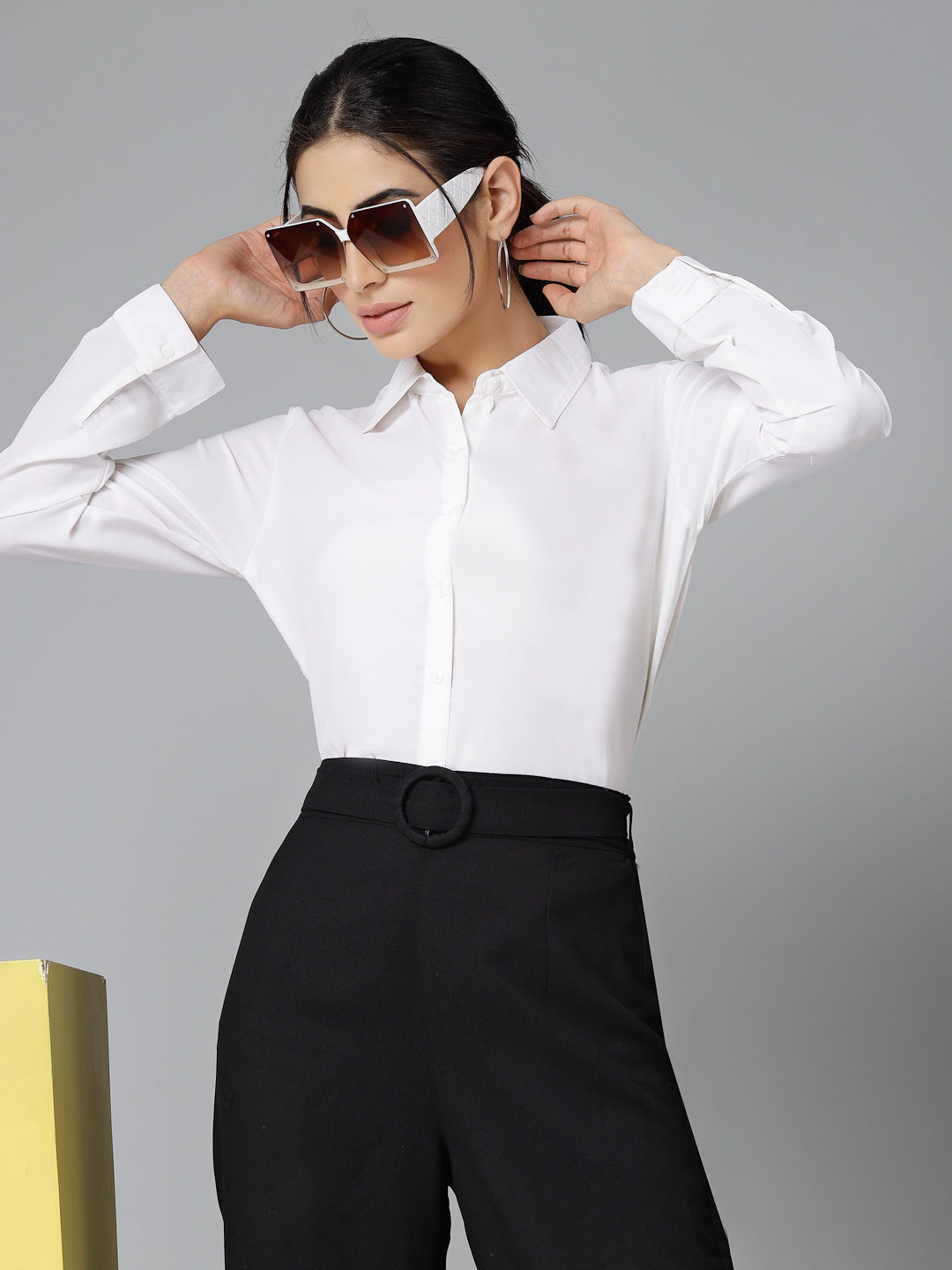 Style Quotient Women Solid White Polymoss Regular Formal Shirt