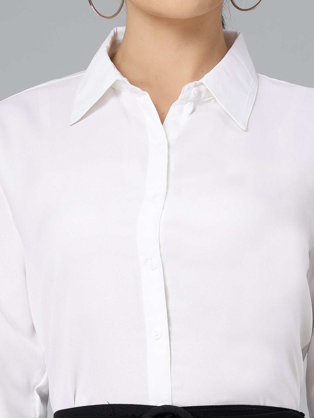 Style Quotient Women Solid White Polymoss Regular Formal Shirt