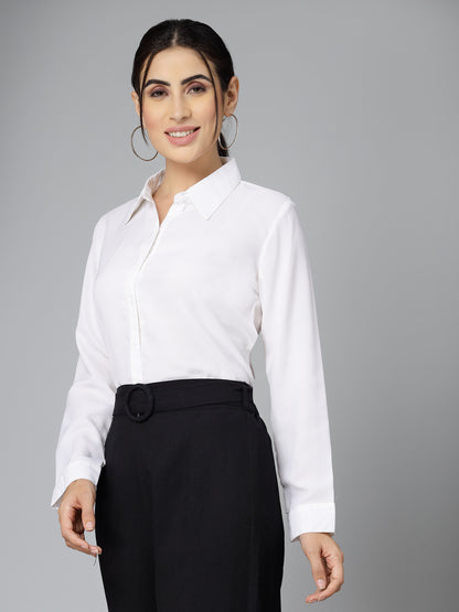 Style Quotient Women Solid White Polymoss Regular Formal Shirt