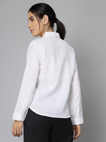 Style Quotient Women Solid White Polymoss Regular Formal Shirt