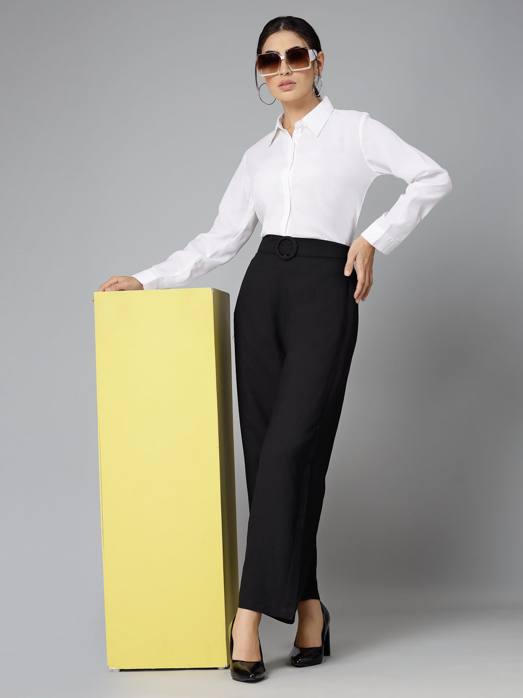 Style Quotient Women Solid White Polymoss Regular Formal Shirt