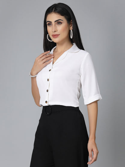 Style Quotient Women Solid White Polycrepe Regular Formal Shirt