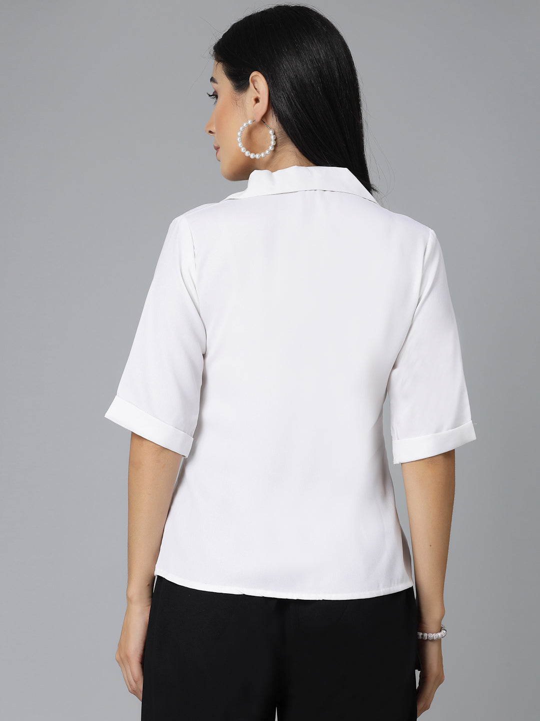 Style Quotient Women Solid White Polycrepe Regular Formal Shirt