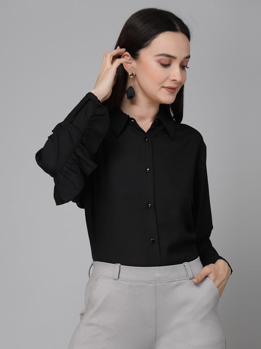 Style Quotient Women Solid Black Polyester Formal Shirt