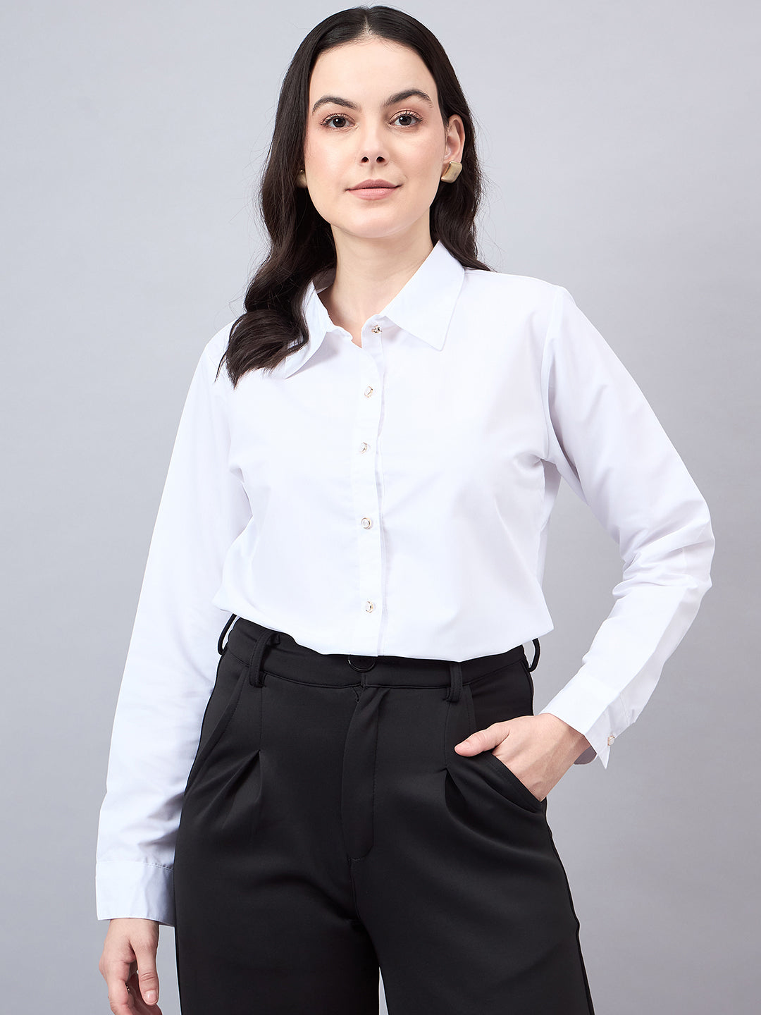 Style Quotient Women Solid White polycotton Formal Shirt