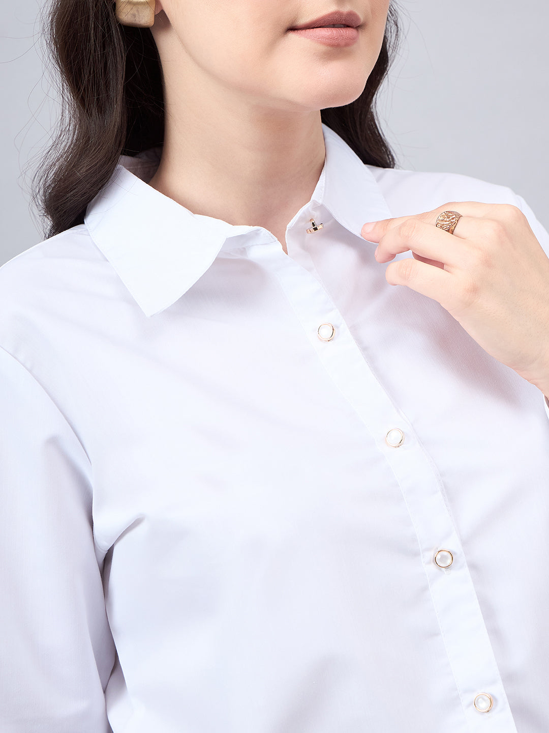 Style Quotient Women Solid White polycotton Formal Shirt