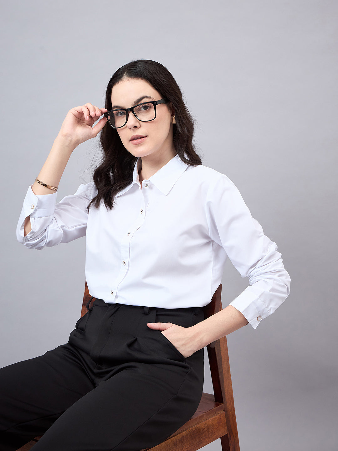 Style Quotient Women Solid White polycotton Formal Shirt