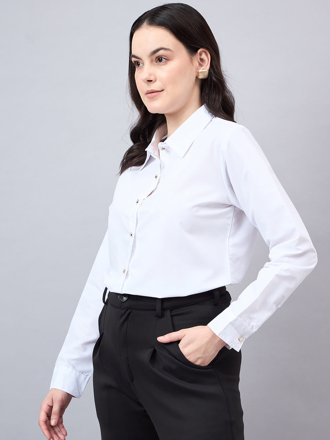 Style Quotient Women Solid White polycotton Formal Shirt