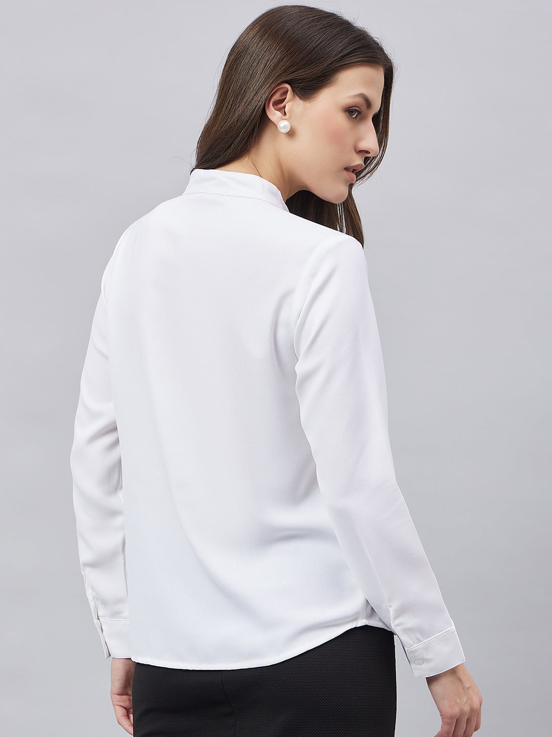 Style Quotient Women Solid White Polyester Regular Fit Formal Shirt