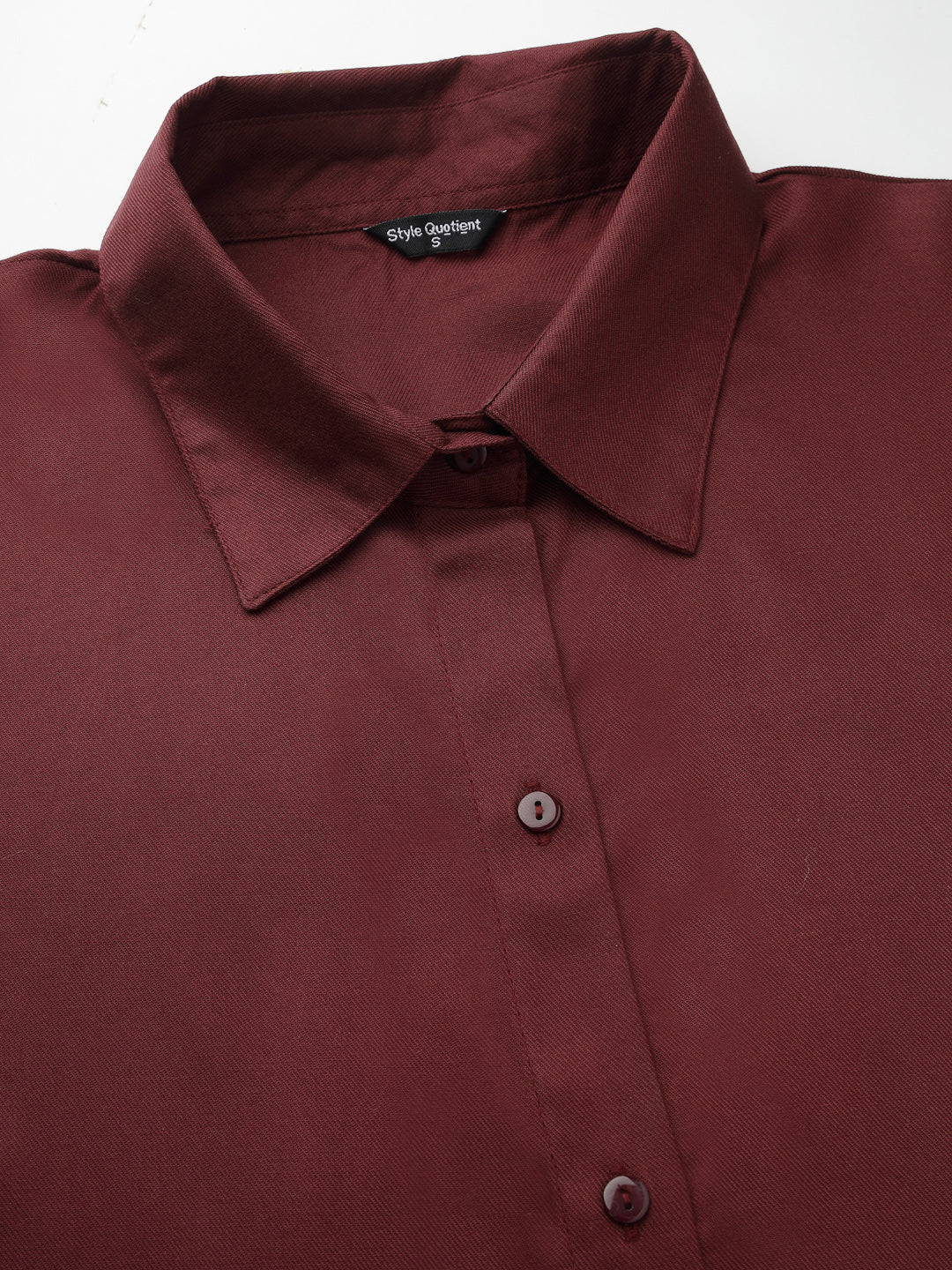 Style Quotient Women Relaxed Fit Maroon Spread Collar Extended Sleeve Shirt