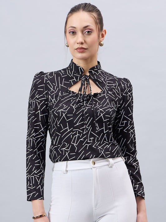 Style Quotient Women Smart Printed top with Neck Tie-up Full Sleeve Shirt