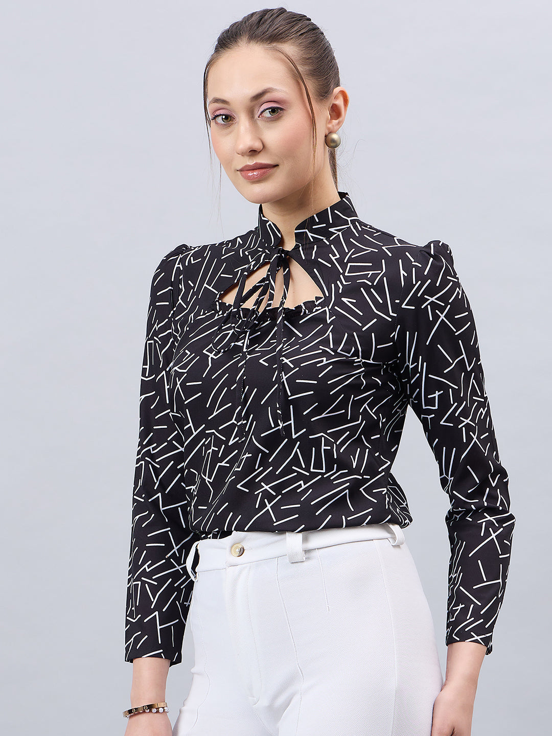 Style Quotient Women Smart Printed top with Neck Tie-up Full Sleeve Shirt