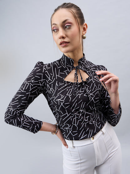 Style Quotient Women Smart Printed top with Neck Tie-up Full Sleeve Shirt