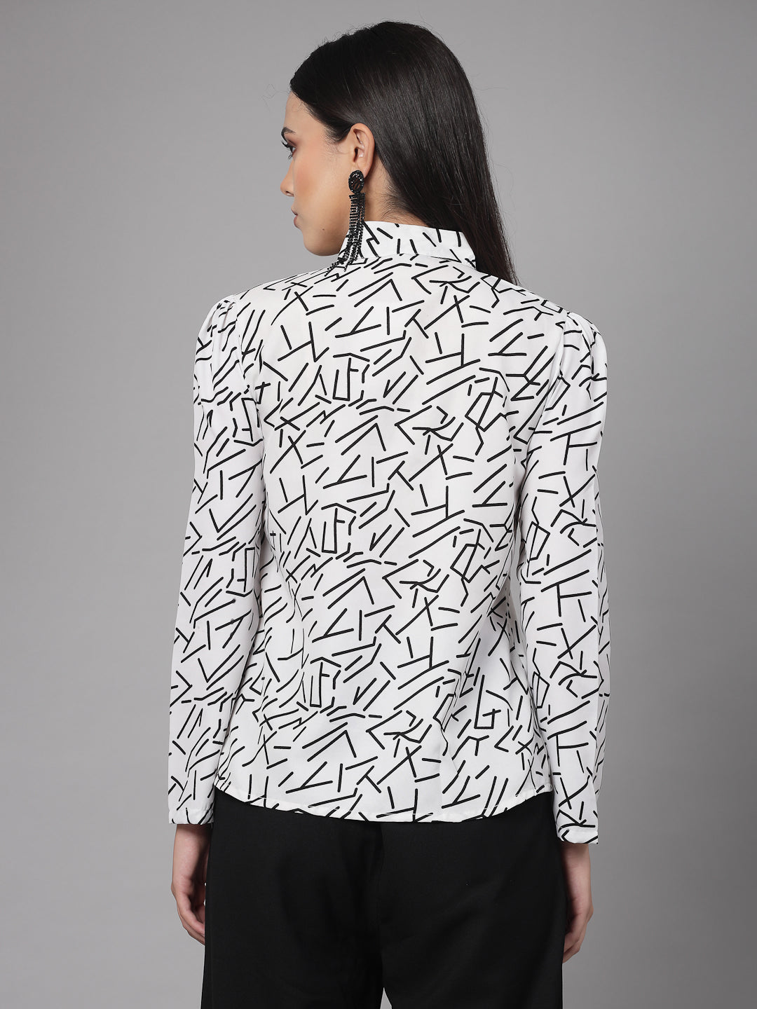 Style Quotient Women Black And White Abstract Print Polyester Formal Top