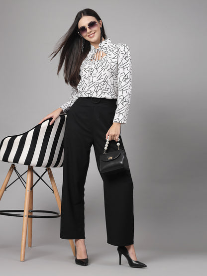 Style Quotient Women Black And White Abstract Print Polyester Formal Top