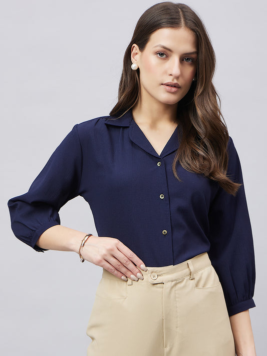 Style Quotient solid textured three-forth sleeve shirt