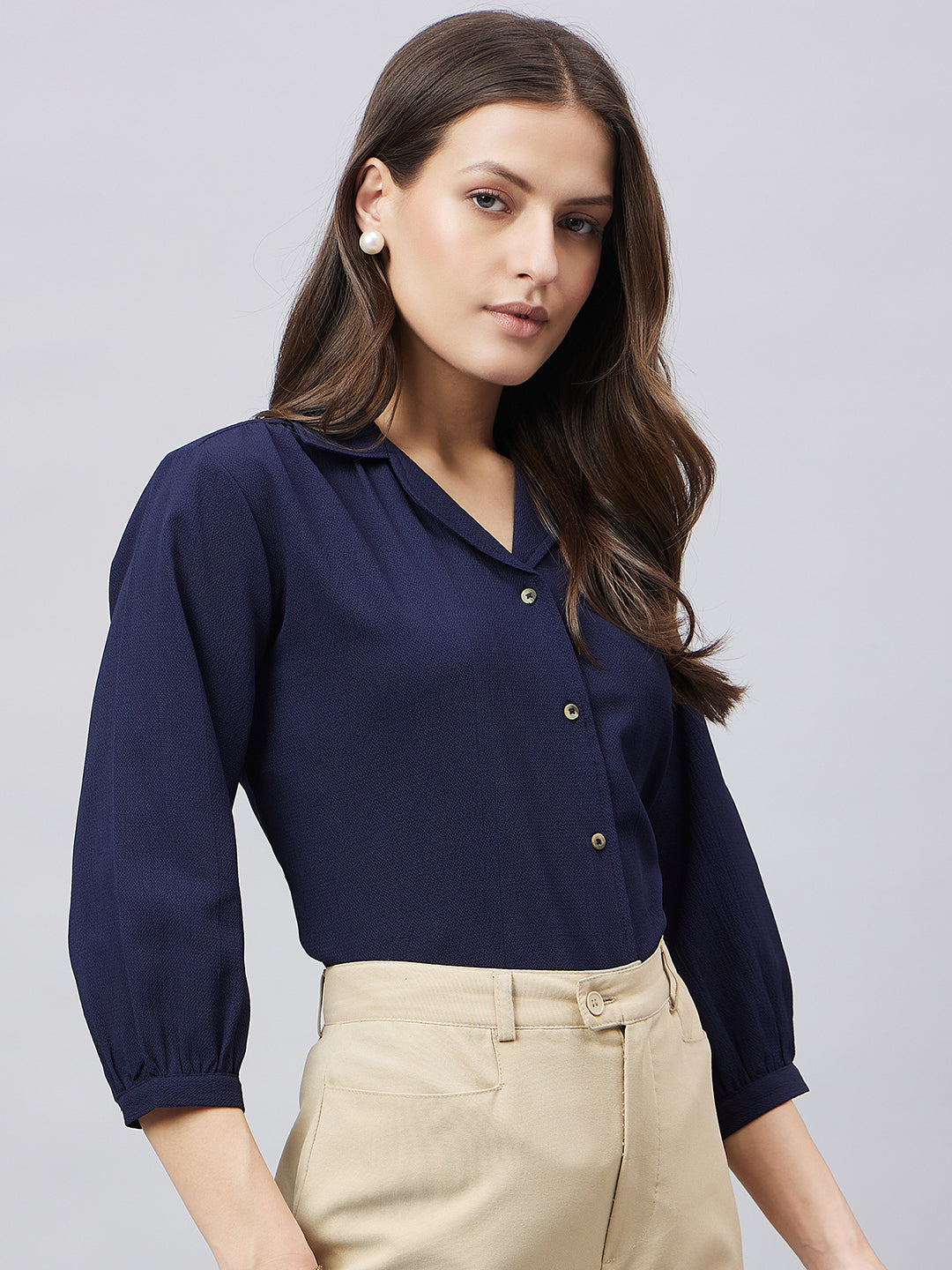 Style Quotient solid textured three-forth sleeve shirt