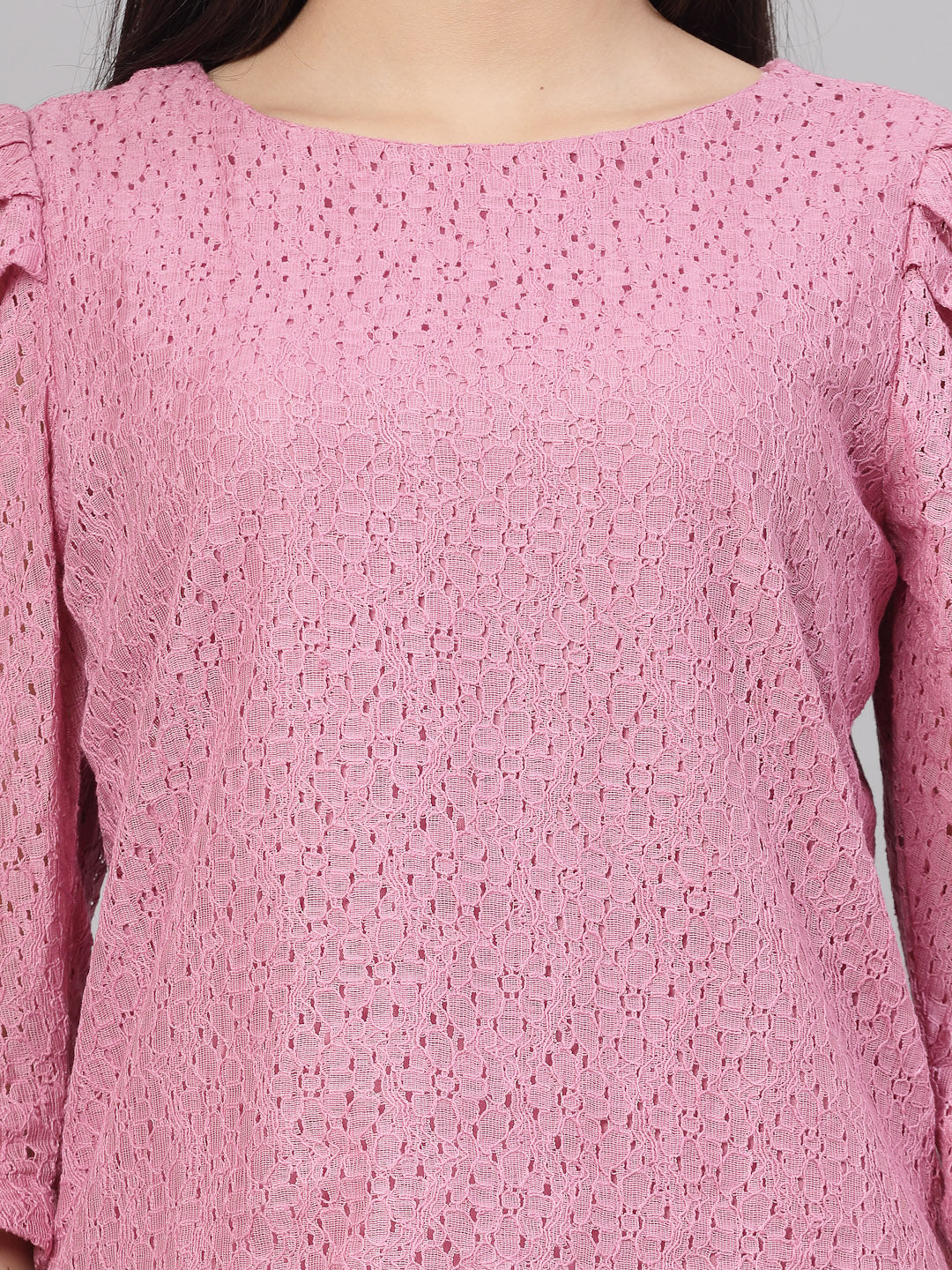 Style Quotient Women Pink Self Design Floral Lace Regular Formal Top