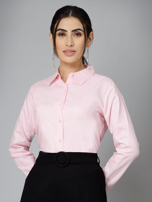 Style Quotient Women Self Design Pink polycotton Formal Shirt