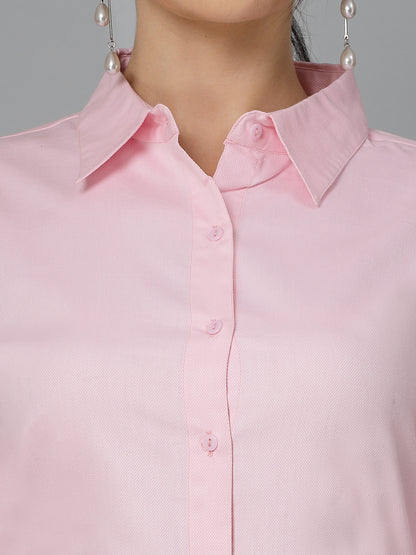 Style Quotient Women Self Design Pink polycotton Formal Shirt