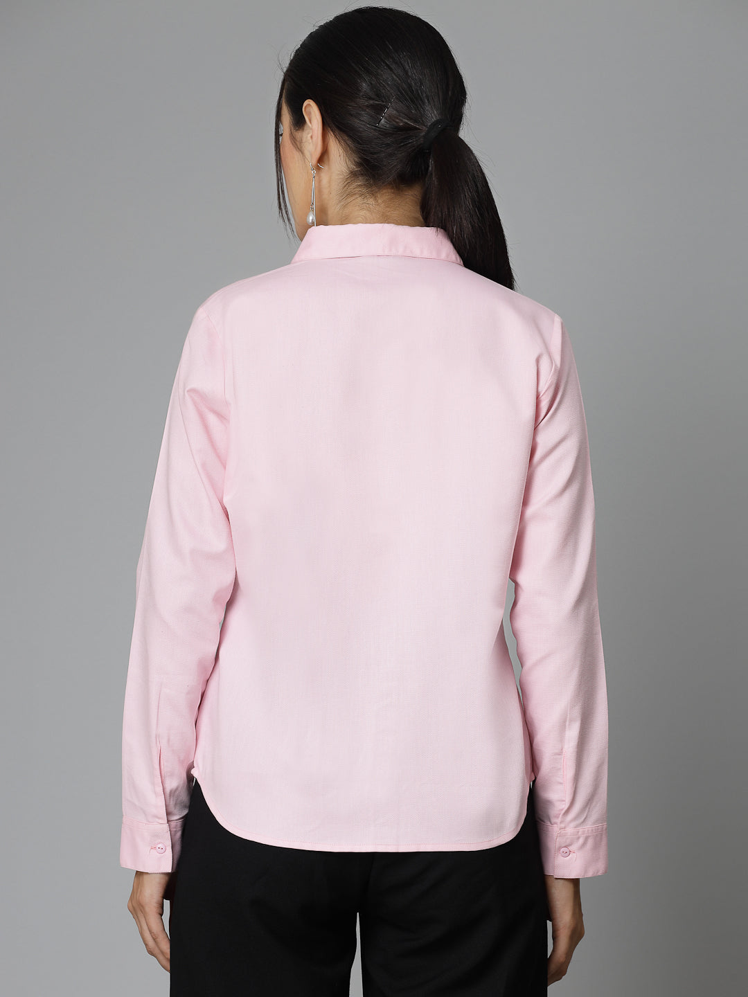 Style Quotient Women Self Design Pink polycotton Formal Shirt