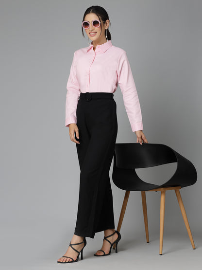 Style Quotient Women Self Design Pink polycotton Formal Shirt