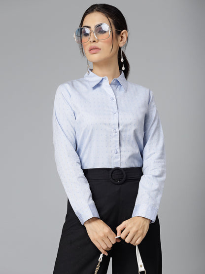 Style Quotient Women Self Design Blue polycotton Formal Shirt