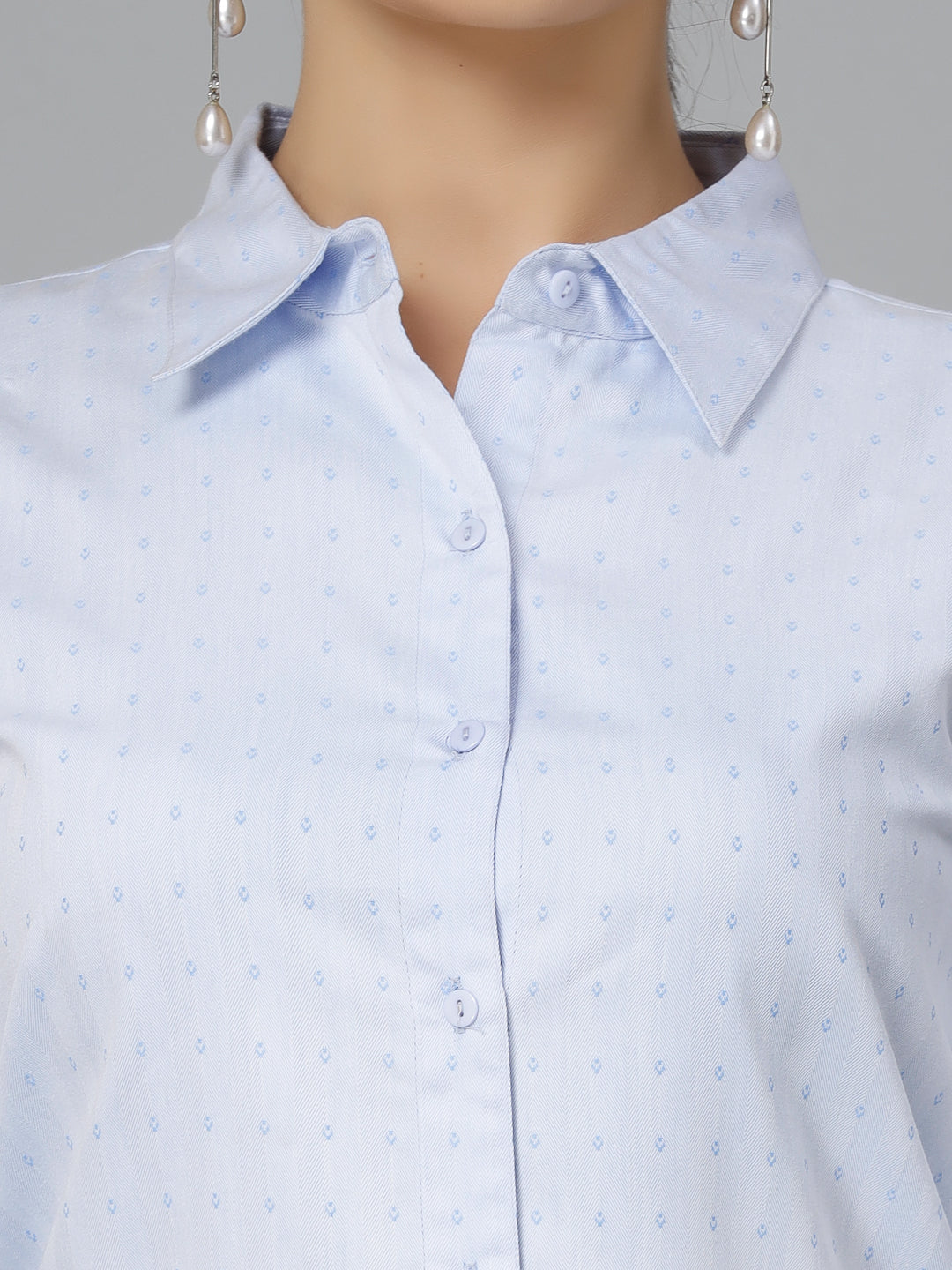 Style Quotient Women Self Design Blue polycotton Formal Shirt