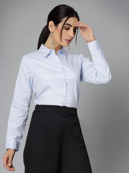 Style Quotient Women Self Design Blue polycotton Formal Shirt