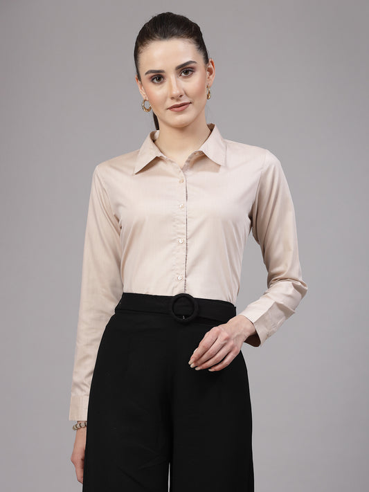 Style Quotient Women Solid Beige Regular Formal Shirt