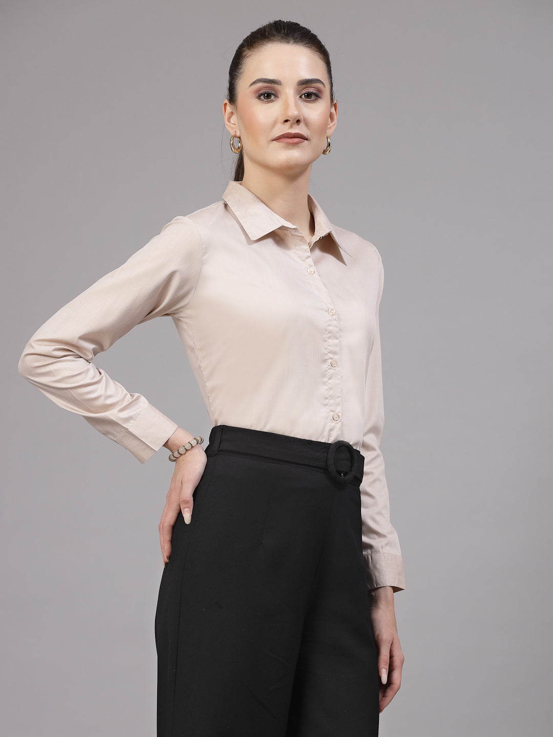 Style Quotient Women Solid Beige Regular Formal Shirt