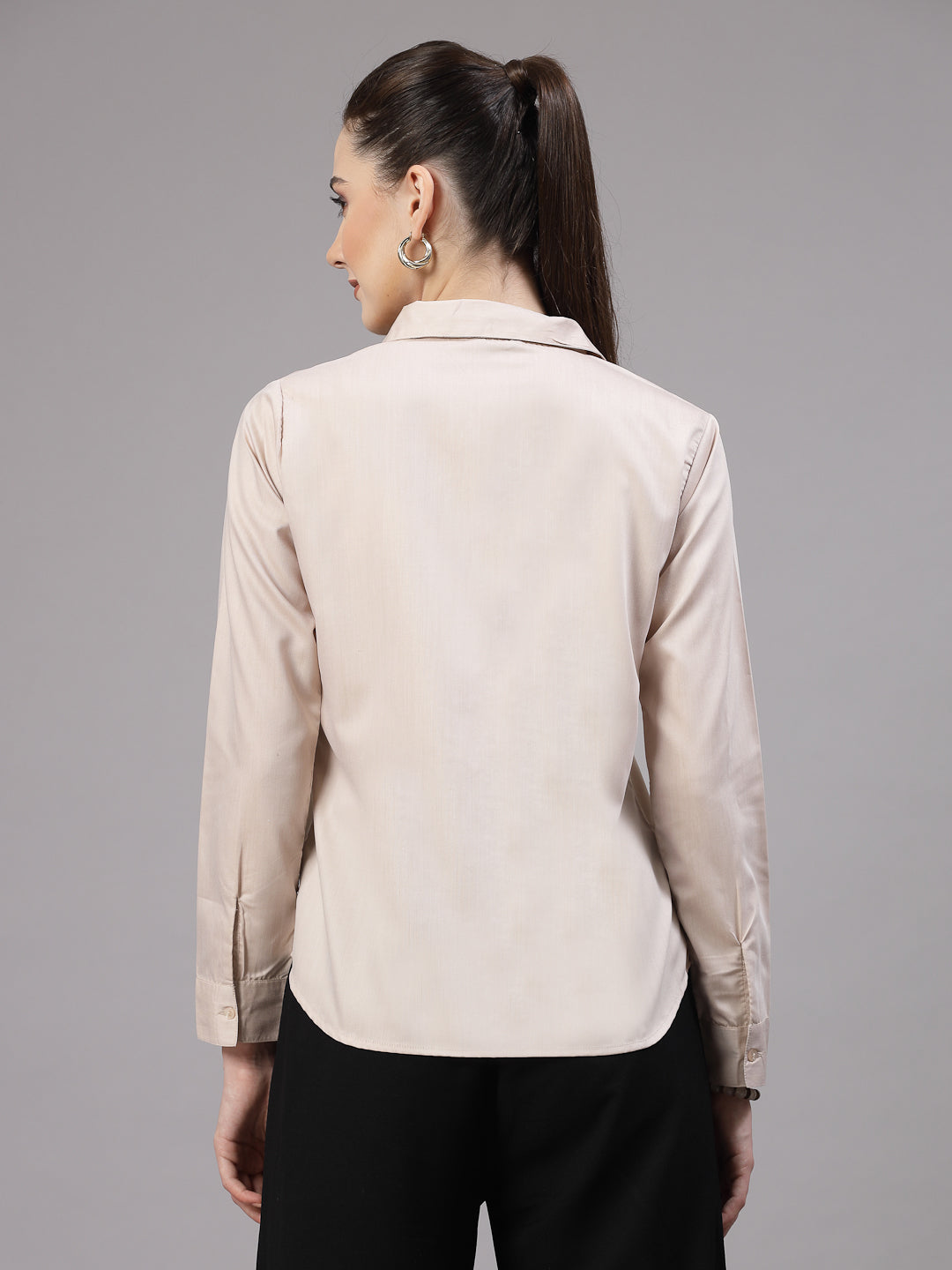 Style Quotient Women Solid Beige Regular Formal Shirt