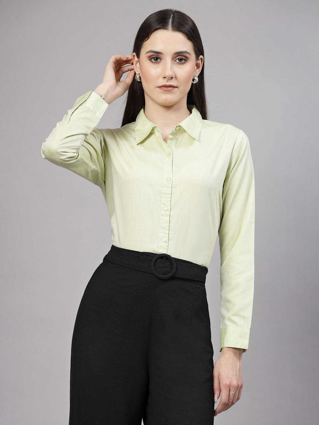 Style Quotient Women Solid  Green Regular Formal Shirt