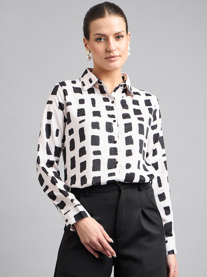 Style Quotient Women Nude And Black Printed Polycrepe Regular Shirt