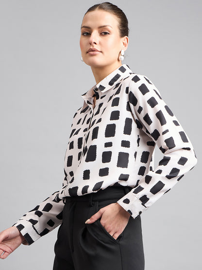 Style Quotient Women Nude And Black Printed Polycrepe Regular Shirt