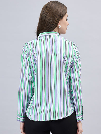 Style Quotient Women Purple And Green Stripe Printed Polyester Regular Fit Formal Shirt