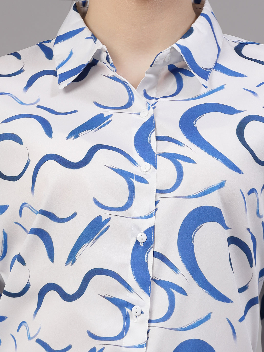 Style Quotient Women Blue and White Abstract Regular Smart Casual Shirt