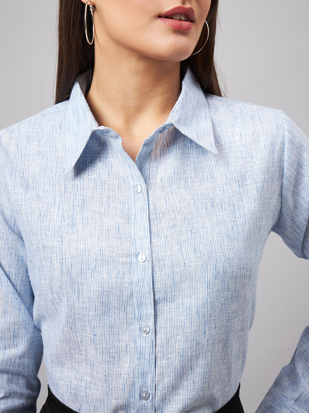 Style Quotient Women Self Design Stripe Blue And White Polycotton Formal Shirt